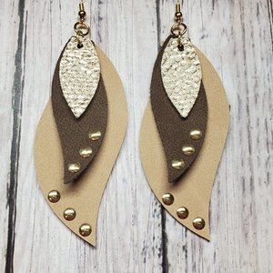 Faux Leather, 3-piece Feather Earrings